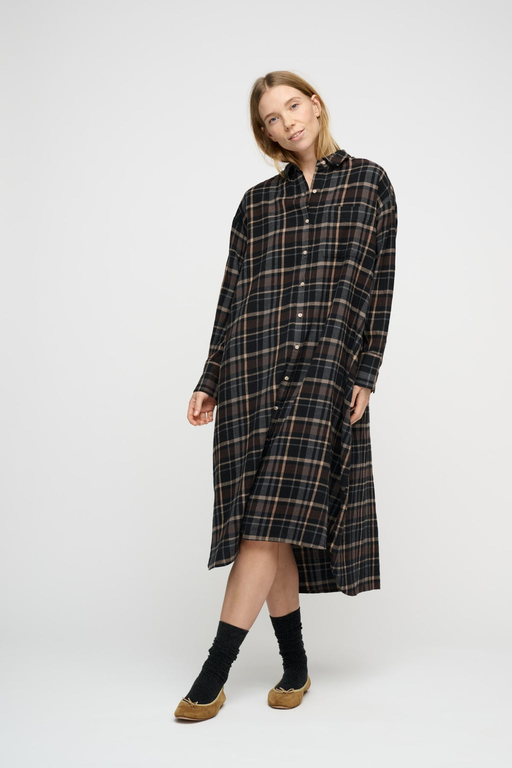 シェリエ　flocky check long shirt dress シェリエ flocky check long shirt dress シェリエ flocky check long